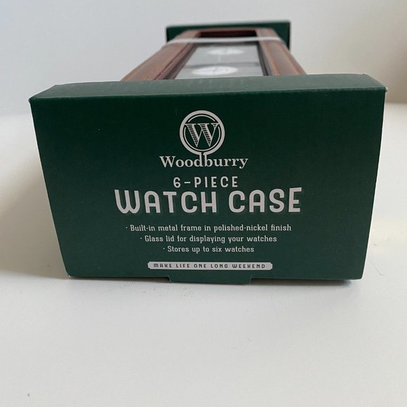 NEW Woodburry Men’s Six Slot 6 Piece Brown Faux Leather Watch Case Holder Box - Picture 5 of 6